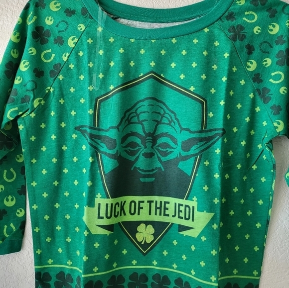 Star Wars Yoda Luck of the Jedi‎ Green St. Patrick's Day Shirt 3/4 Sleeves - Picture 5 of 6